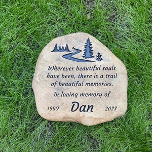 GARDEN MEMORIAL STONE Custom Engraved With Personalized Design. Natural ...