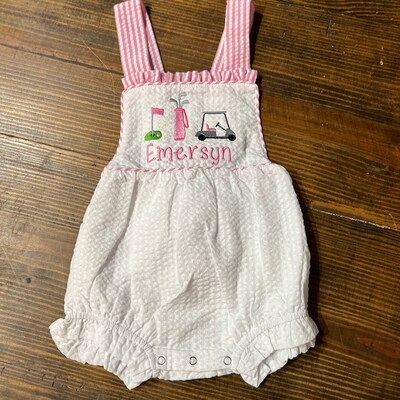 Golf Cart Hand Embroidered Girl Bubble by Baby Loren main image 1