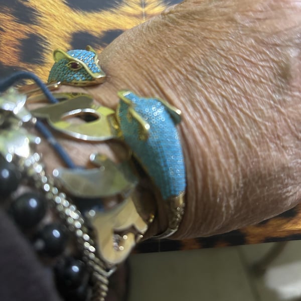 Tiger Inlay Bangle Bracelet, Silver