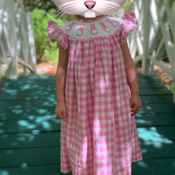 Easter Bunny Smocked Purple Striped Dress main image 1