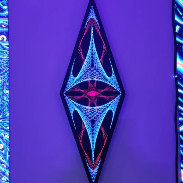 ALIEN . Fluorescent Psychedelic Uv-active String Art, Handmade Decor ...