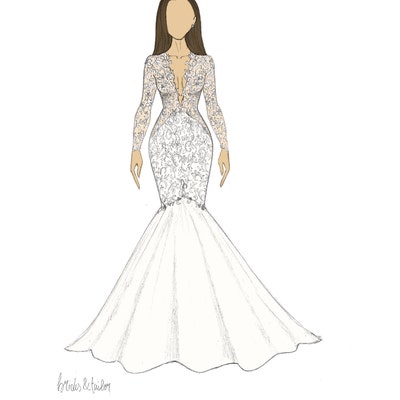 Custom Wedding Dress Sketch in 2D by Brides & Tailor (Instant Download ...