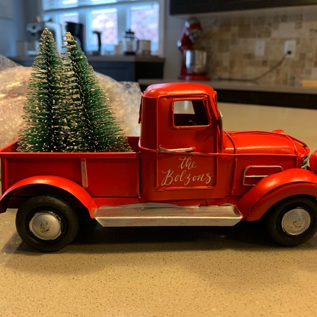Red Truck Holiday Mantel Decor, Personalized Christmas Decor, Old