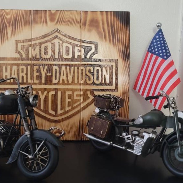 HARLEY壁掛け　木製 Harley Davidson Sign / Wall Art Decor - Wood (free Shipping