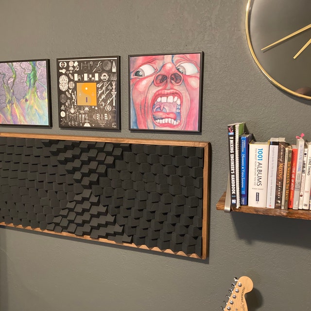 Acoustic Panel Black Sound Diffuser Large Wood Wall Art Rustic Oak