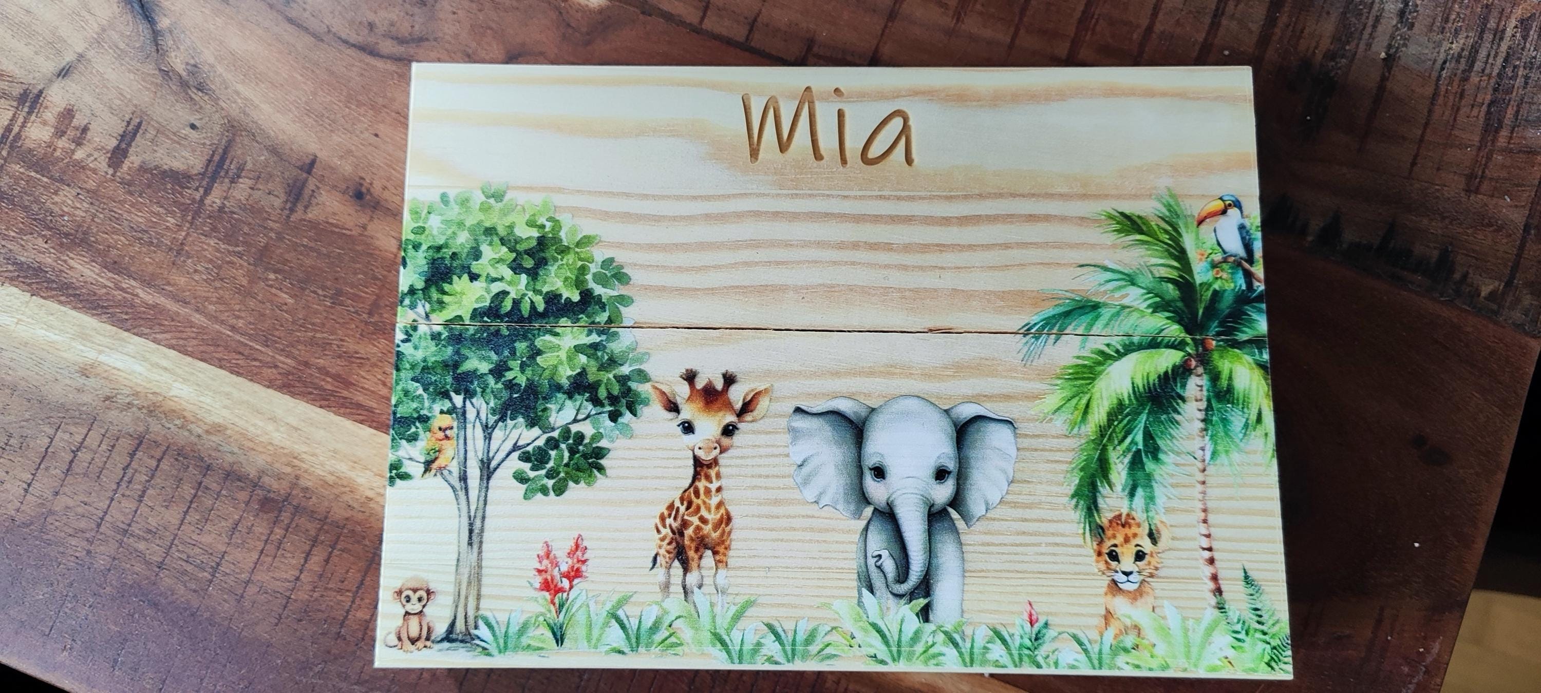Children&#39;s cutlery with engraving / Safari New / Wooden box colored / Personalized with name / Gift idea / Birth / Personalized / Christening gift