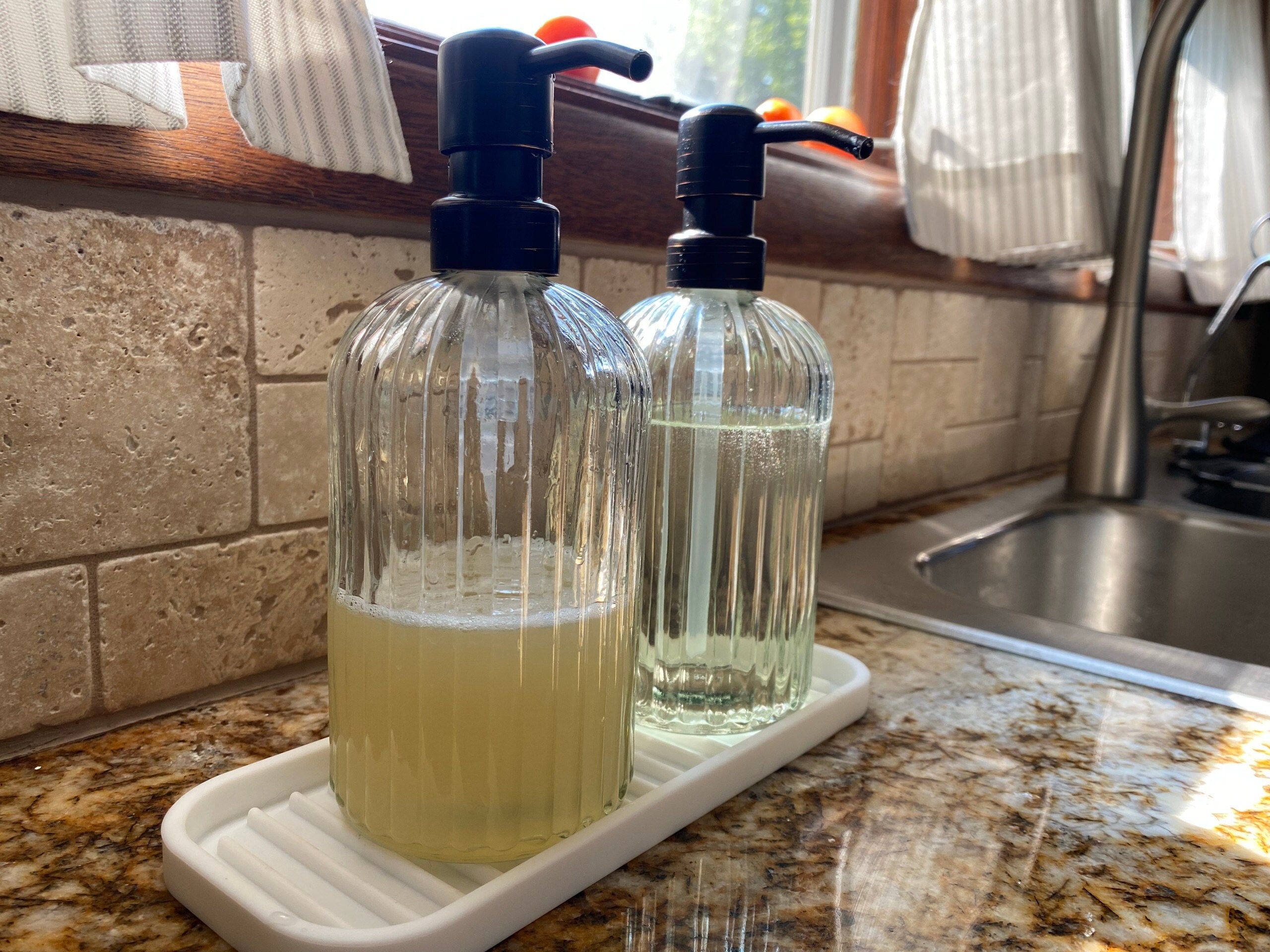 Vintage 14 oz. Glass Liquid Soap Dispenser Bottle | Refillable | Hand Soap or Dish Soap | 304 Stainless Steel Metal Pump | Gift | Apothecary