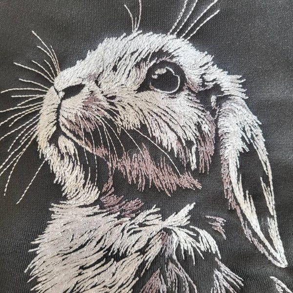 Adorable Lop Rabbit Embroidery Design, Realistic White Bunny Digital ...