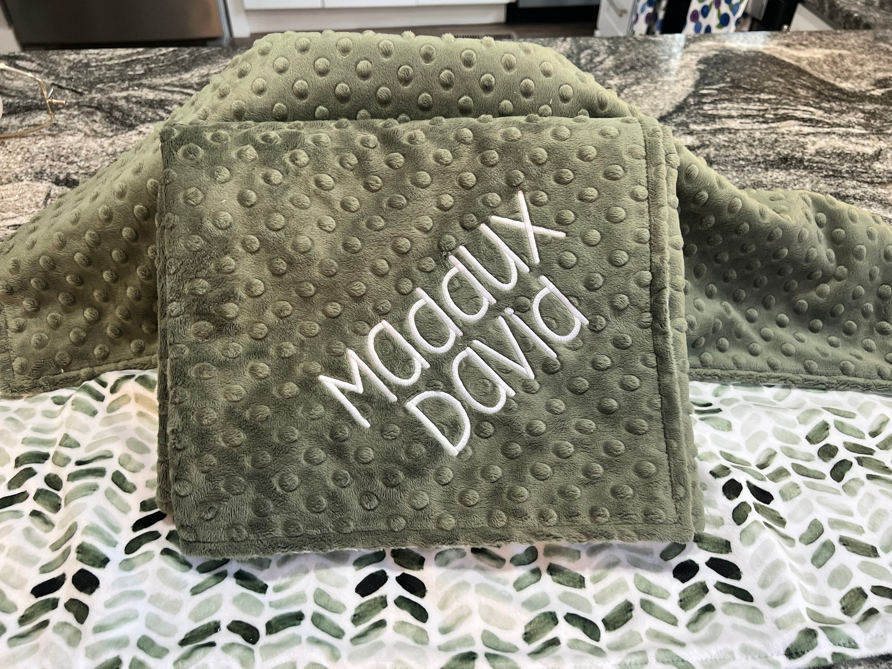 Personalized Blanket for Baby Boy, Green Minky Blanket with Name, Name Baby Shower Gift, Embroidered Minky Blanket for Newborn