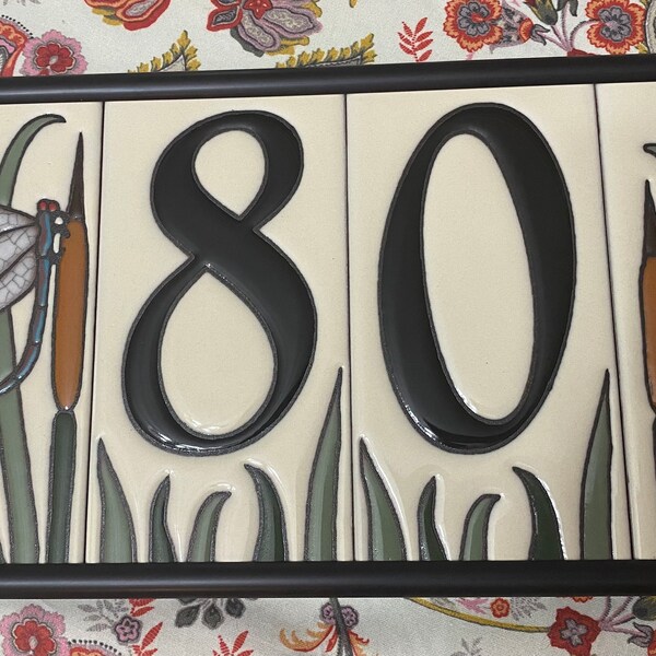 Dragonfly House Numbers Set - Address Ceramic Tiles Framed Set - Etsy
