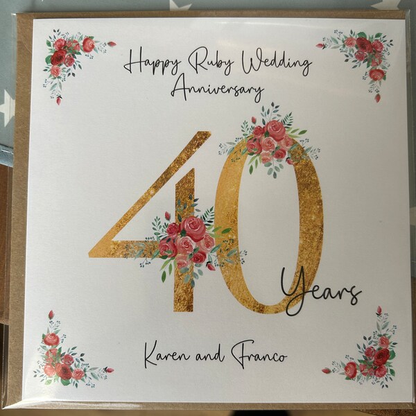 Personalised 40th Ruby Wedding Anniversary Card, 40th Anniversary Card ...