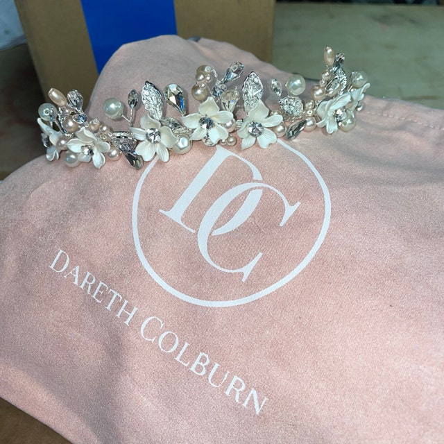 Wedding Tiara With Blush Pink Pearls, Pearl Bridal Crown 