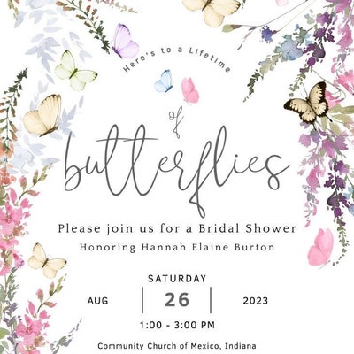 Lifetime of Butterflies Bridal Shower Invite Printable Wildflower ...