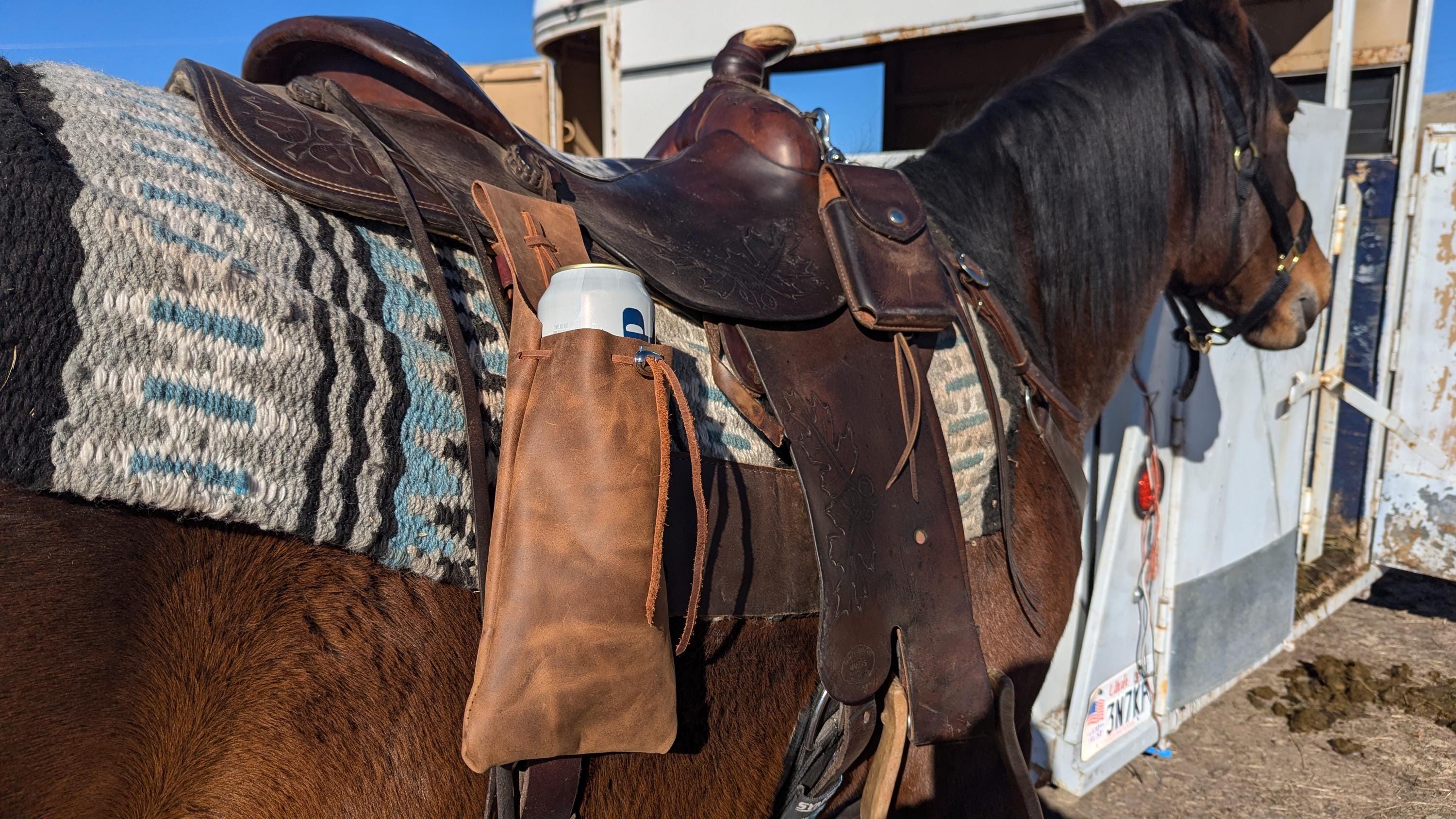 Leather Saddle Drink Holder, Saddle Phone Holder for Cowboys, Trailer Riders, Ranchers, Rodeos, Saddle Clubs, Cowgirl Gear, Horseback Riding