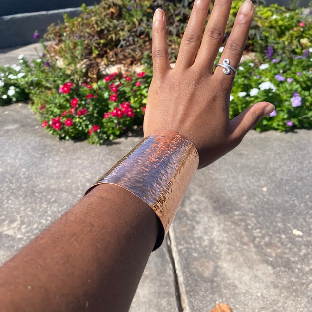 Hammered Long Wide Cuff Gold - Silver Statement Cuff Wrist
