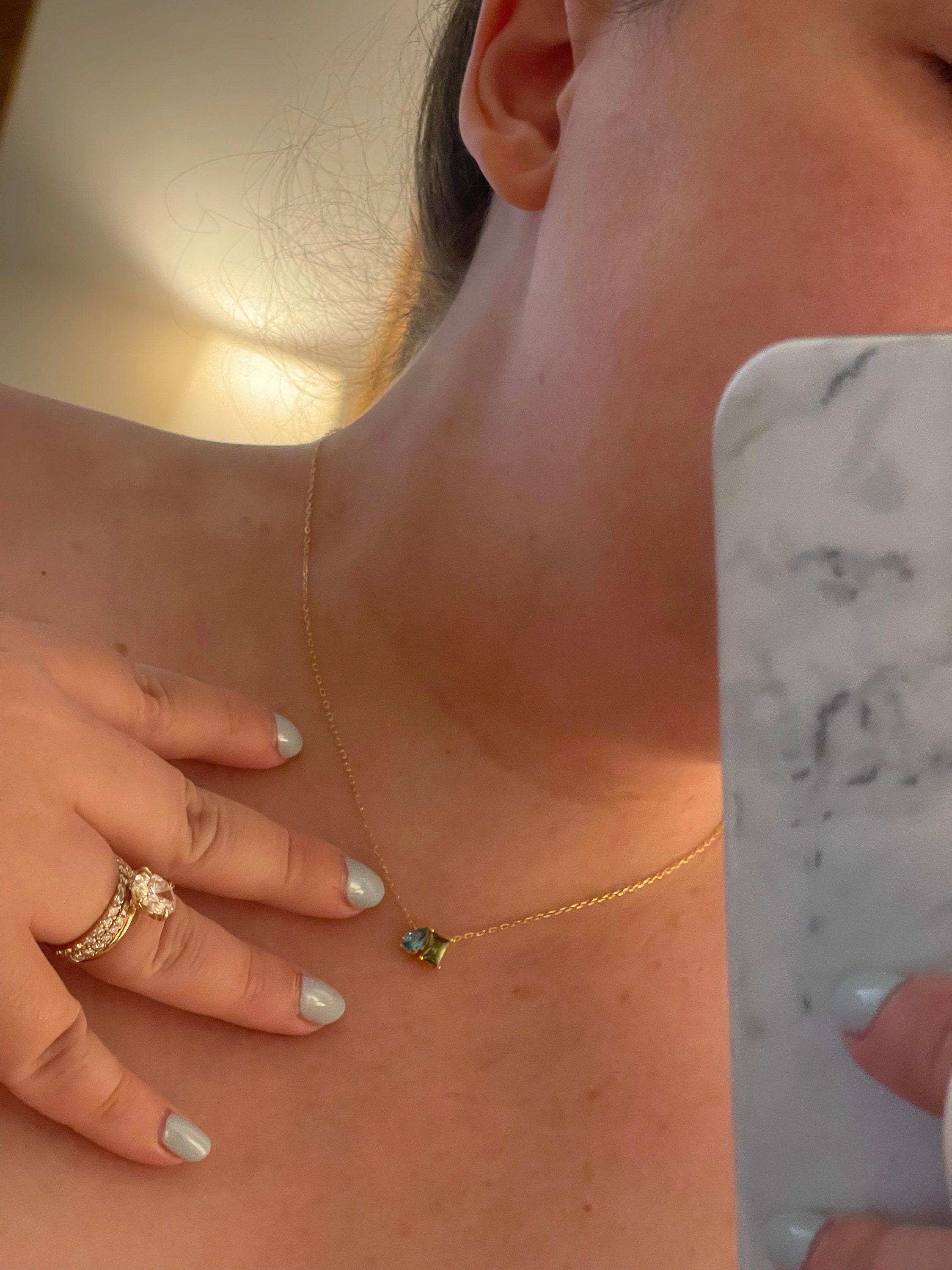 Toi et Moi Gemstone Necklace by Caitlyn Minimalist • Emerald & Pear Cut Birthstone Necklace • Personalized Jewelry • Gifts for Mom • NM140