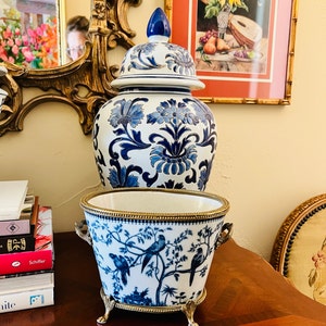 SMALL BLUE STAFFORDSHIRE DOGS WITH BASKET SET OF 2