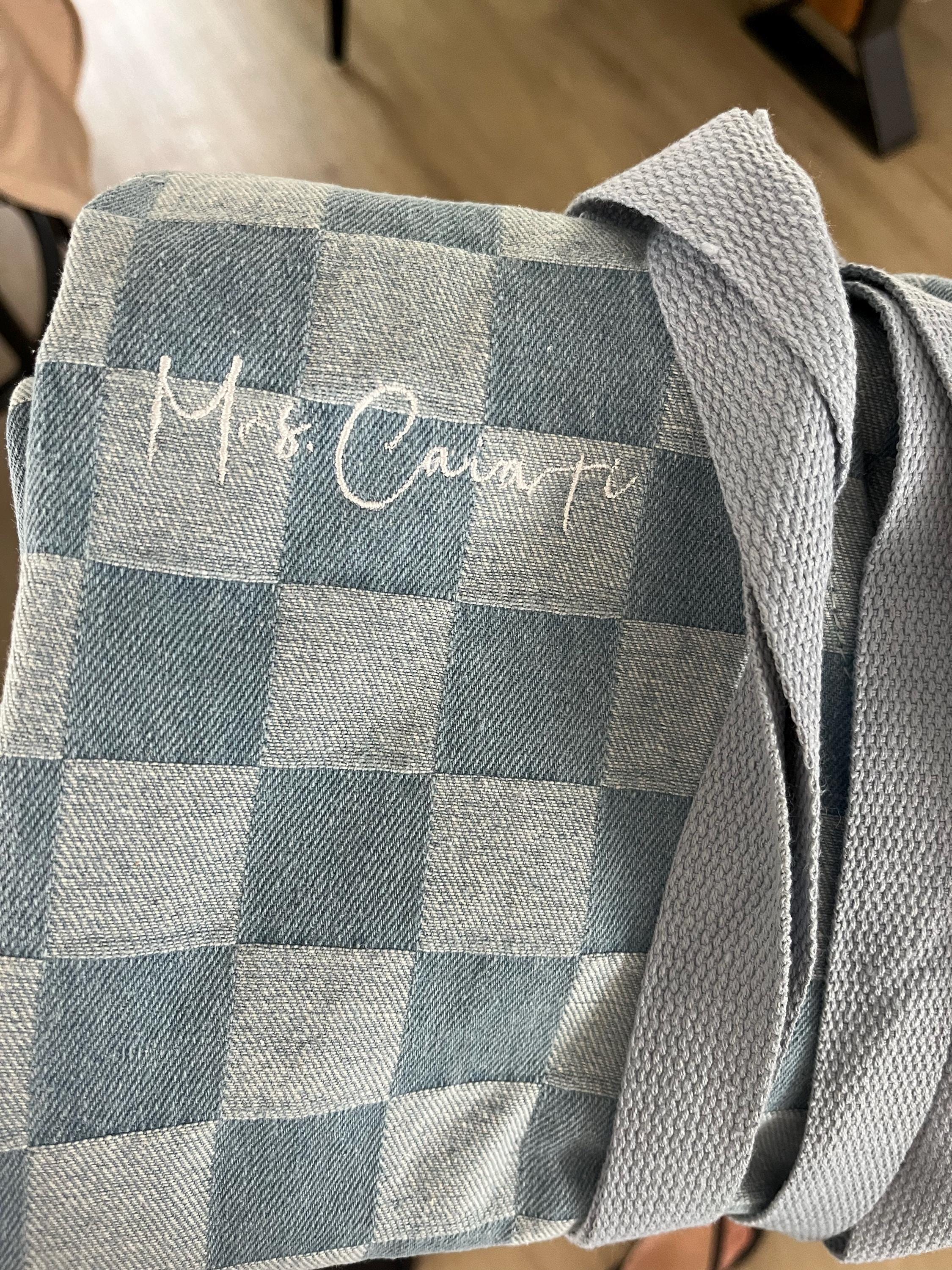 Custom Denim Chambray Checkered Apron for Men and Women, Embroidered Adult Apron Pocket, Cooking Monogram, Personalized, Holiday Commercial