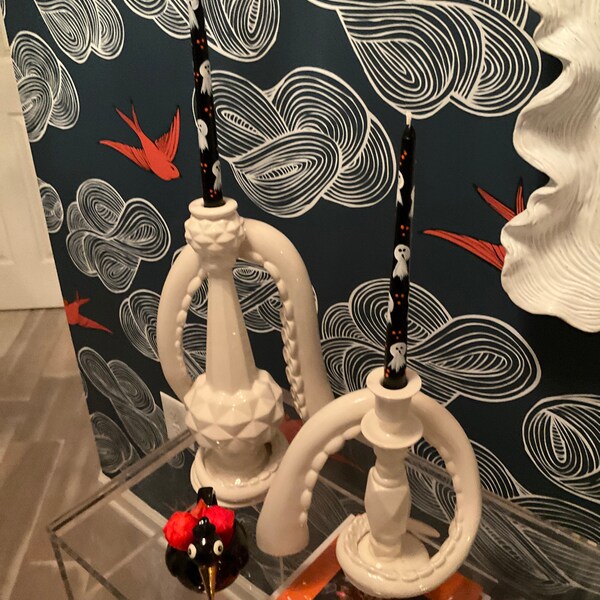 Black Halloween Taper Candles/halloween Design-decorative Hand Painted ...