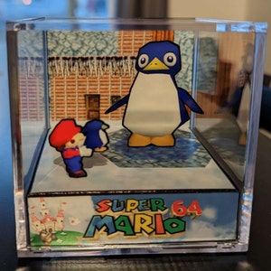 Super Mario 64 Diorama Cube: Baby Penguin - Video Game Room Decoration