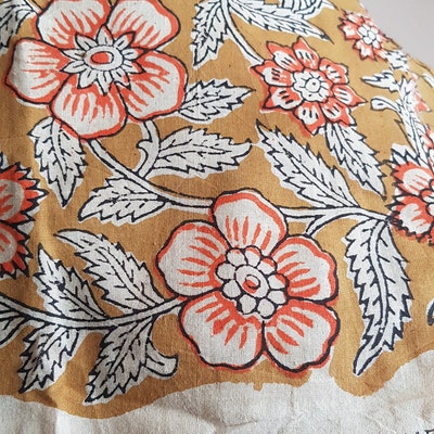 Block Print Fabric Floral Print Linen by the Yards Pillow - Etsy