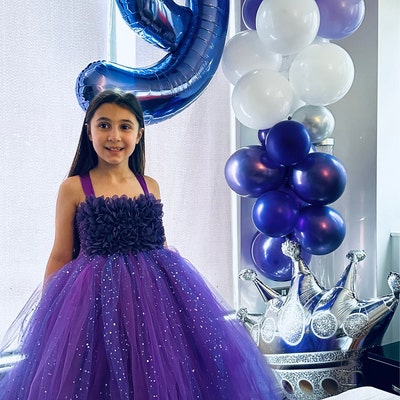 Purple Princess Tutu Dress for Girls Sparkle Dot Tulle Floral Bodice ...