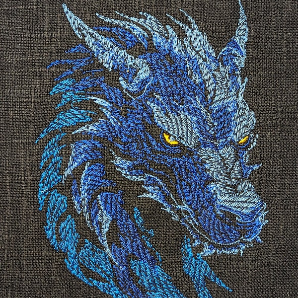 Mystic Dragon Head Embroidery Design - Fantasy Creature Sketch, Light ...