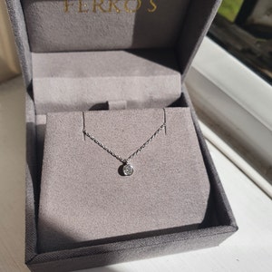 Bezel Setting Diamond Solitaire Necklace in 14k White Gold / Dangling ...