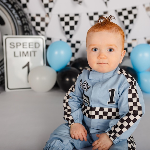 Fast One Birthday Suit - Blue Race Car Birthday Toddler Outfit - Kids Racing Jumpsuit