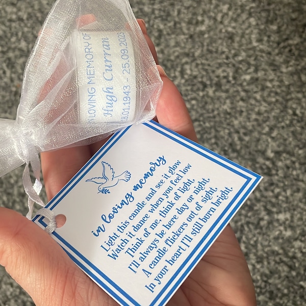Personalised Funeral Candles, Funeral Favours, Keepsake, Memorial