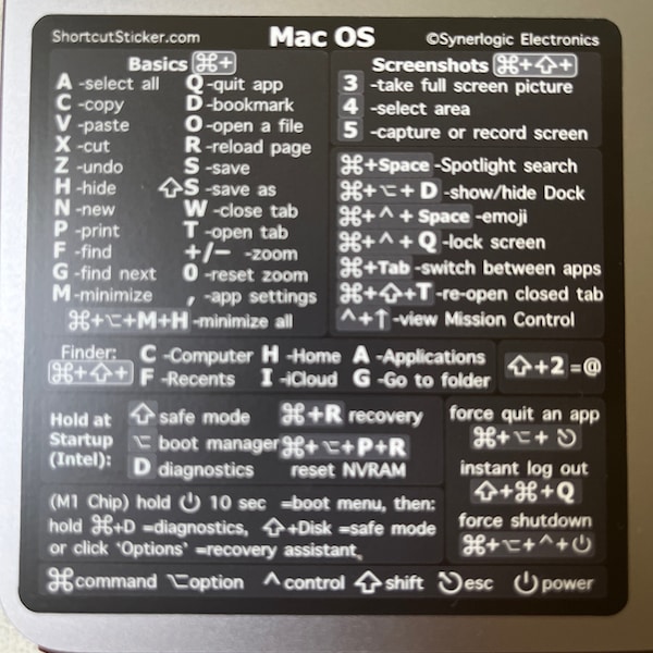 Mac OS Reference Keyboard Shortcut Sticker Laminated No-residue Vinyl ...
