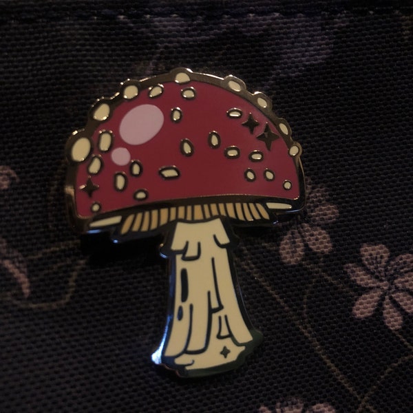REAL SIC Amanita Muscaria Mushroom Enamel Pin - Red, Black & Gold Fly Agaric Pin For Jackets, Bags & Hats