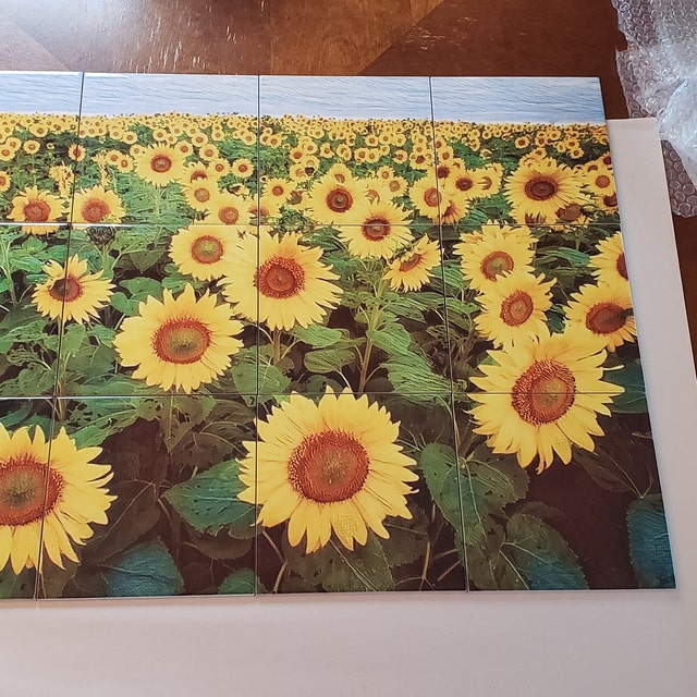 ひまわり畑のタイル壁画：光沢のあるセラミックモザイクパネル - Etsy 日本