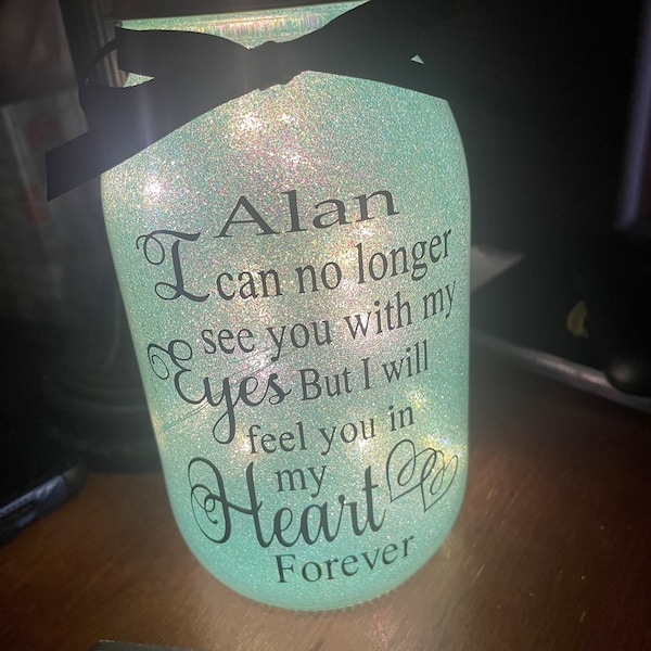 Memorial Glitter Mason Jar Light, Night Light, Memory Jar, Memorial Jar ...