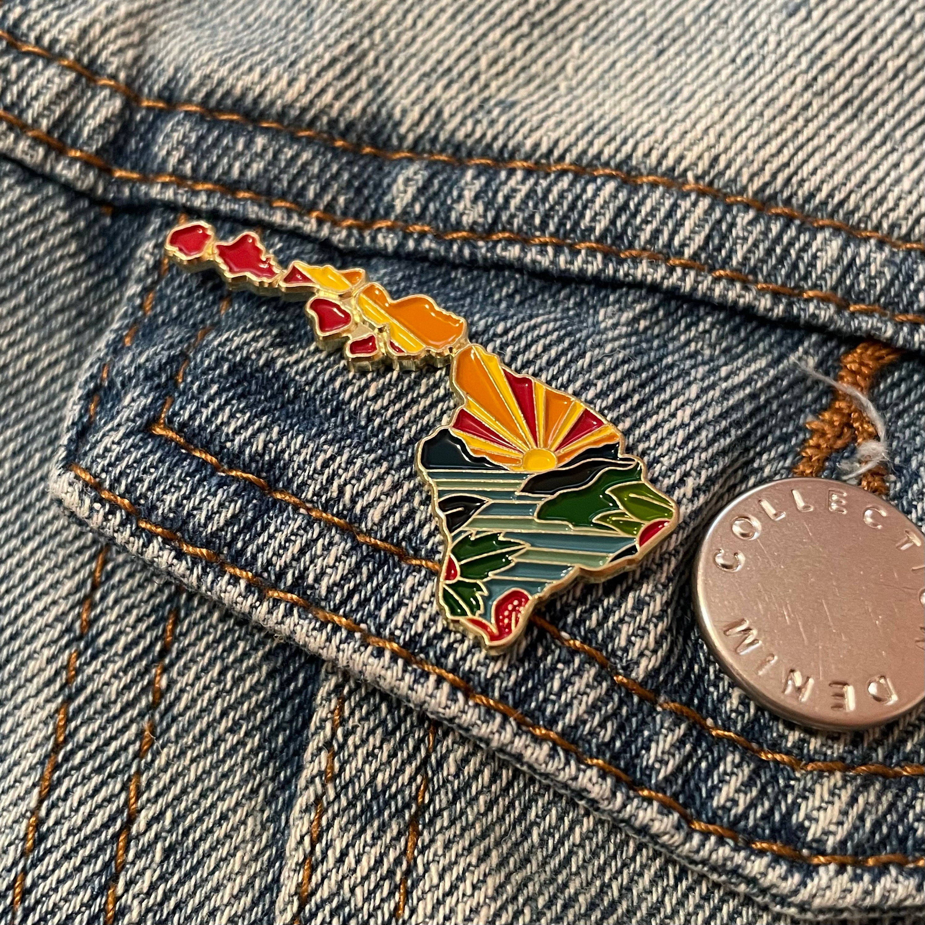 Hawaii Enamel Pin | Gold Soft Enamel Pin | Illustrated United State Pin | Butterfly Clasp | 1.25&quot;
