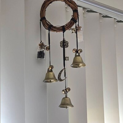 NICENEEDED 2-Pack Hanging Witch Bells For Door Protection – Handmade Wiccan Wind Chimes 11-13 Inch, Clear Negative Energy & Butterfly Decor For Home