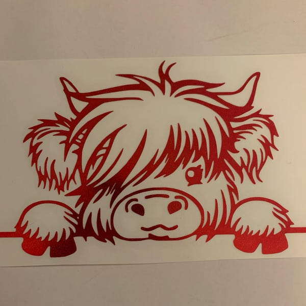 Cute Highland Cow Vinyl Car Decal, Peeking Cow Vinyl Sticker for Window ...