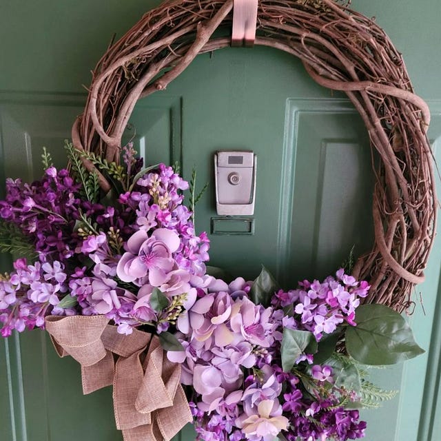 Spring Lilac Wreath for Front Door, Purple Spring Wreath With
