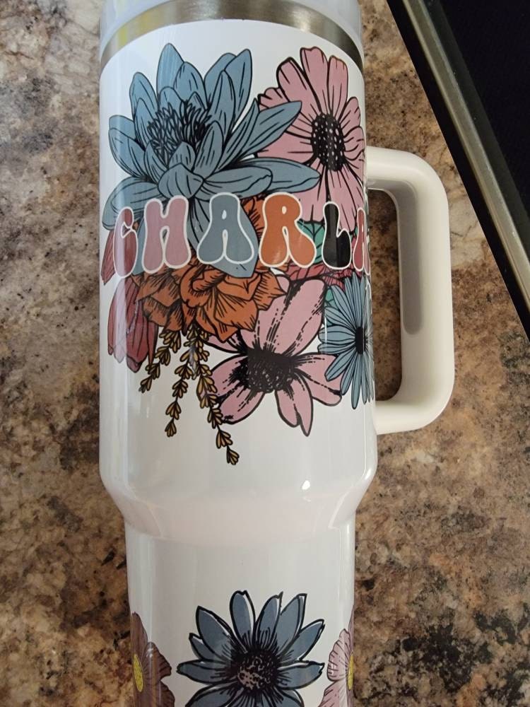 Personalized 40oz Tumbler for Moms, Matte White Travel Mug with Handle & Straw - Perfect for Hot or Cold Drinks
