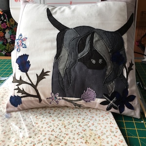 Digital Sewing Pattern PDF Highland Cow Applique Cushion Cover Sew Make ...