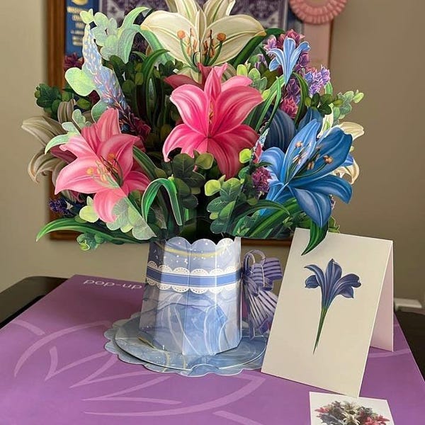 3D Pop up Lily Bouquet Card, Pop up Flower Card, Birthday Flower Card ...