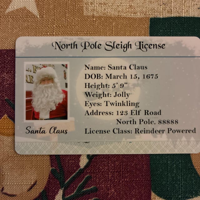Santa North Pole Sleigh License Realistic PVC Card Personalized - Etsy