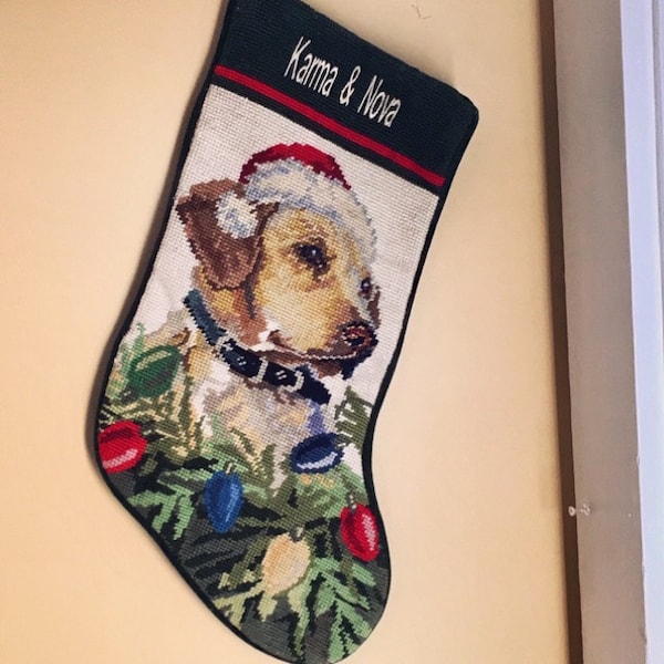 Yellow Lab Dog Stocking Personalized Needlepoint Christmas Stockings