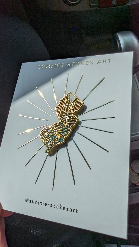 New Jersey Enamel Pin | Gold Soft Enamel Pin | Illustrated United State Pin | Butterfly Clasp | 1.5&quot;