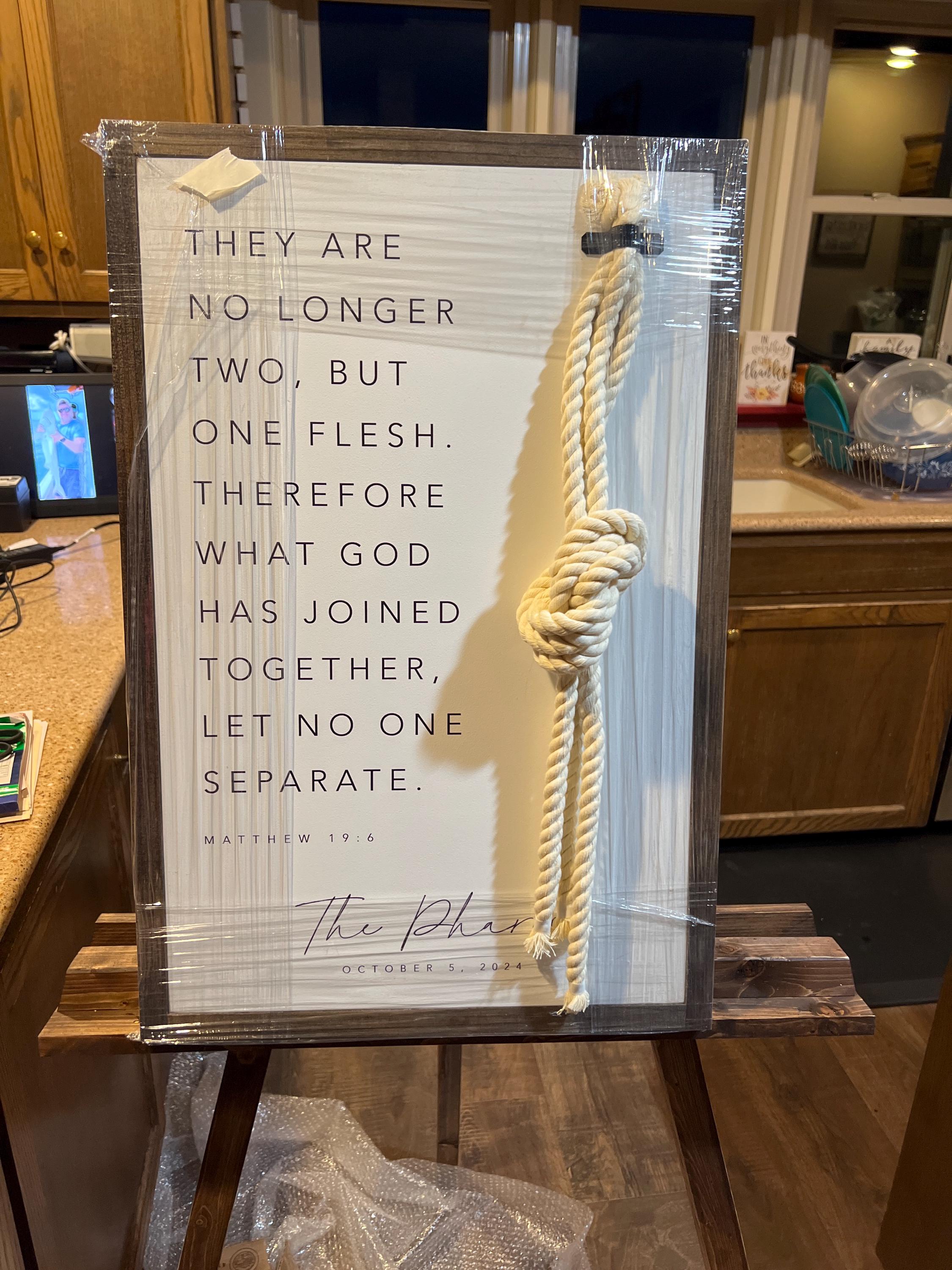 Matthew 19:6 They Are No Longer Two A Cord Of Three Strands Is Not Easily Broken Established Framed Wood Sign Wedding Unity Ceremony Gift