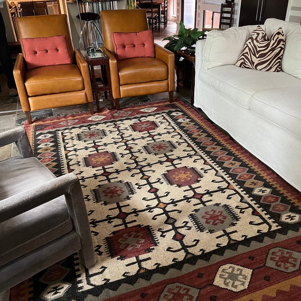 Handmade Wool Jute Rug, Navajo Kilim Rug, Aztec Rug, Accent Rug ...