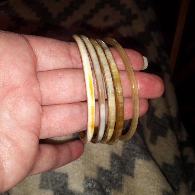 Set 7 Natural Buffalo Horn Bangle, Bracelet Set, Horn