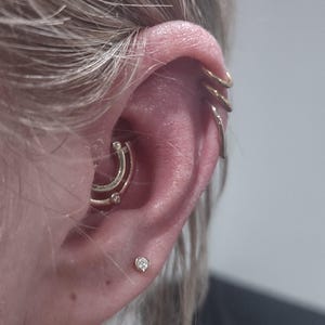 14k Gold Daith Earring, Double Daith Hoop, Diamond Piercing, Geometric Daith Clicker, Cartilage Earrings, Solid Gold Helix, Dangle Cartilage
