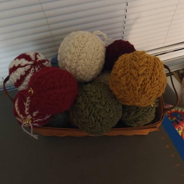 A customer's finished Autumn Wheat Bauble Ornament Crochet Pattern