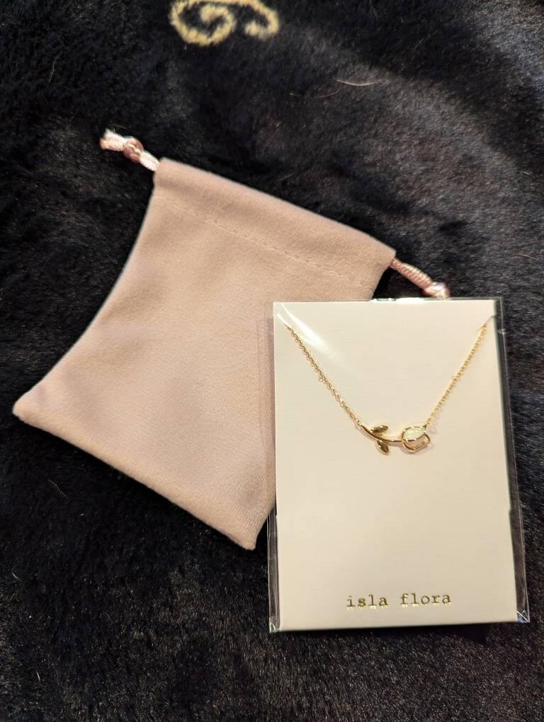Dainty Encased Opal Tulip Wrap Necklace, Aesthetic, Simple, Gold, Silver Elegant, Minimal Jewelry, bridesmaid, Delicate, Layering Her Gift